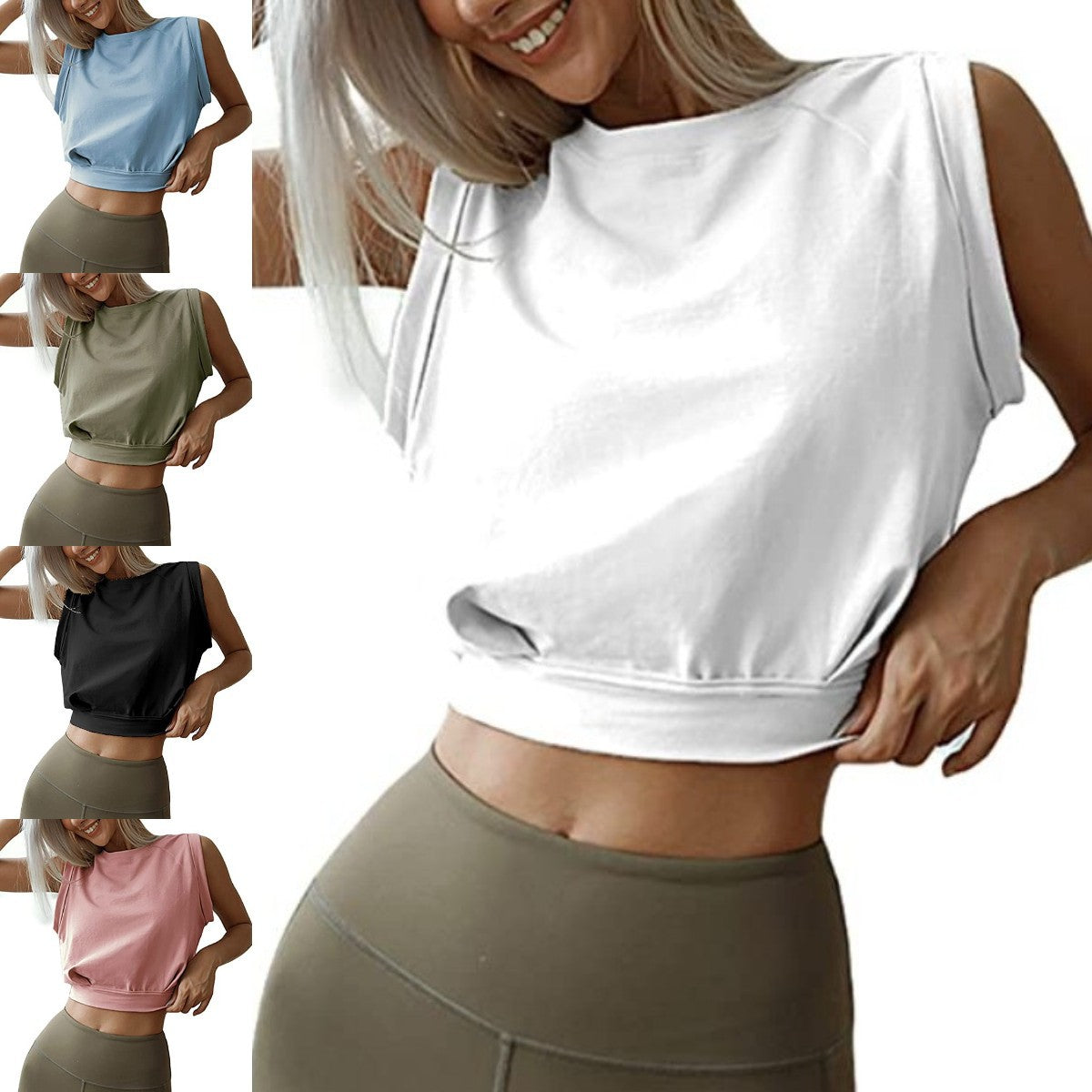Sexy Navel-Exposed Sweatshirt Summer Loose Sleeveless T-Shirt Running Fitness Yoga Crop Tops Womens Clothing - Zalixer