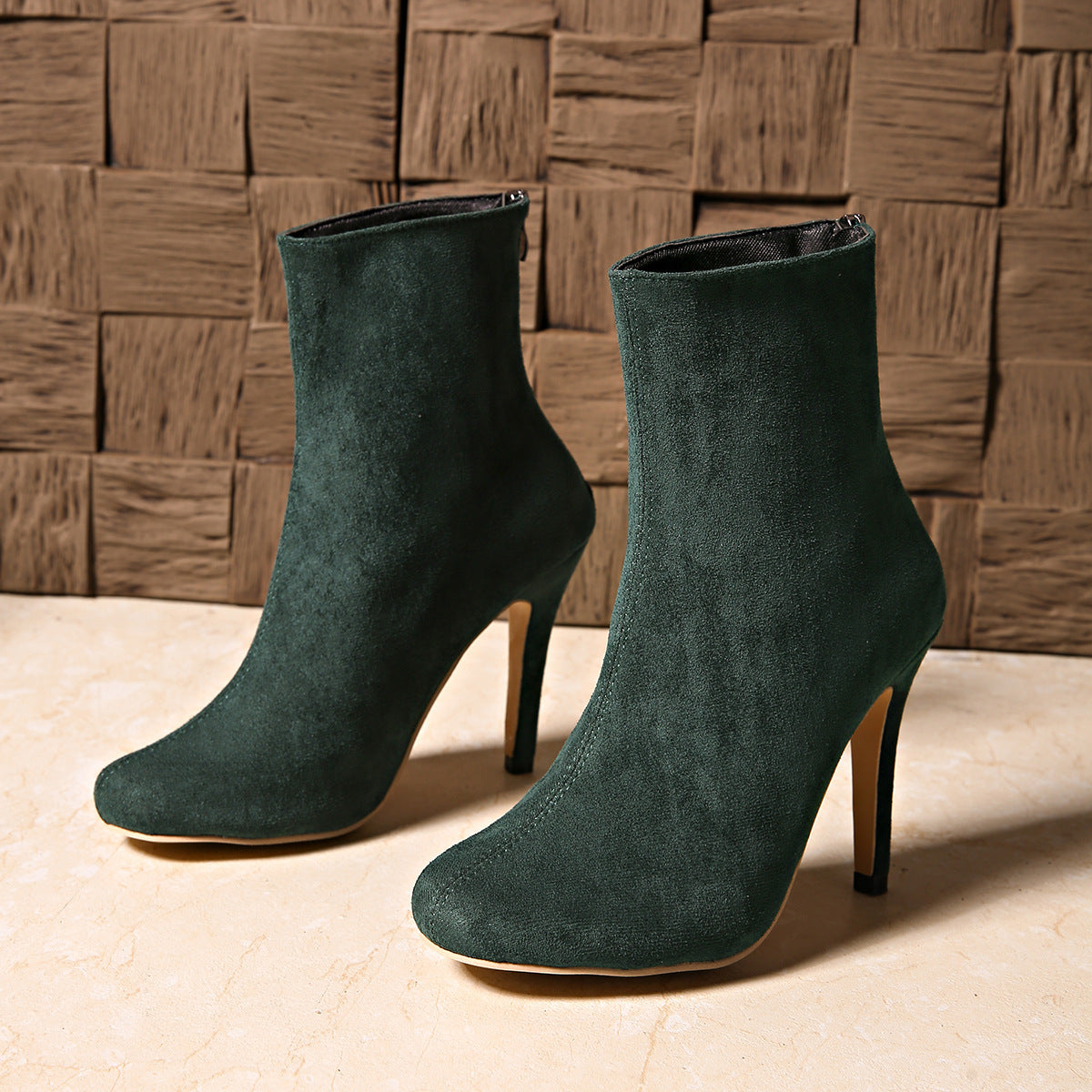 Womens Stylish Figure-flattering Suede High-heeled Ankle Boots - Zalixer