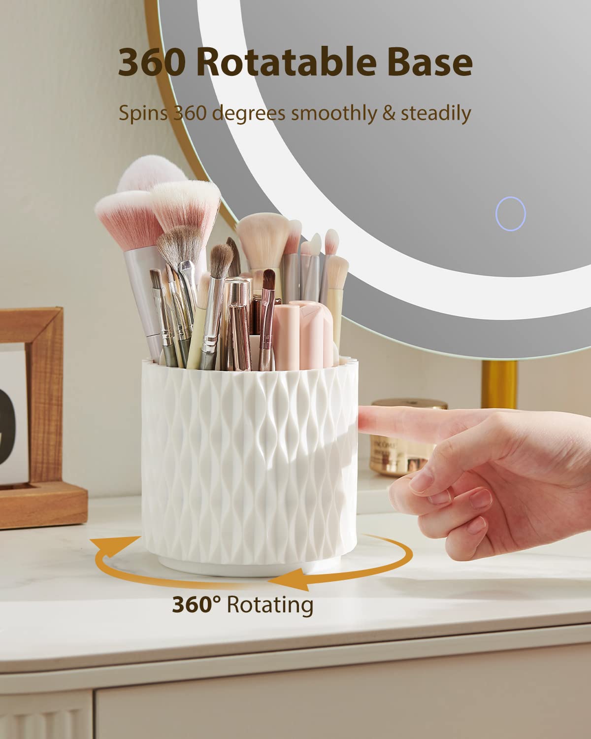 Makeup Brush Holder Dustproof & Waterproof 360 Rotating Cosmetics Make Up Brush Organizer Storage With Lid For Vanity - Zalixer