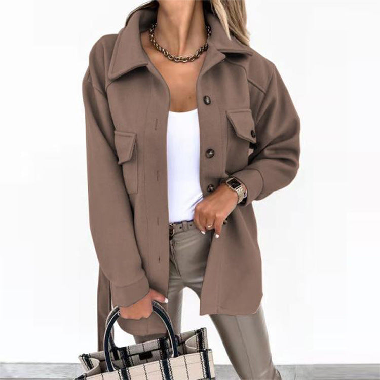 Women's Lapel Jacket Fashion Casual Single-Breasted Coat With Belt Spring - Zalixer