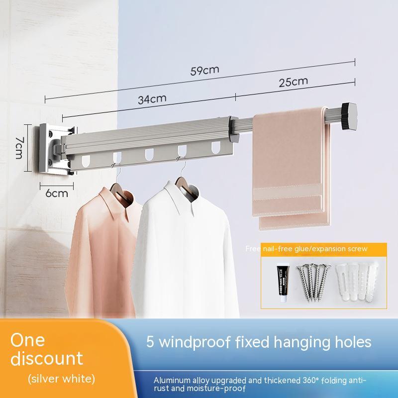 Suction Cup Folding Clothes Hanger Indoor Home Balcony Aluminum Retractable Drying Rack