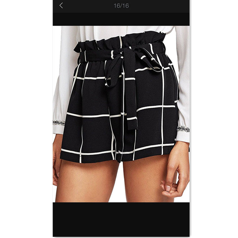 Ladies Check Waist Belt Shorts - Zalixer