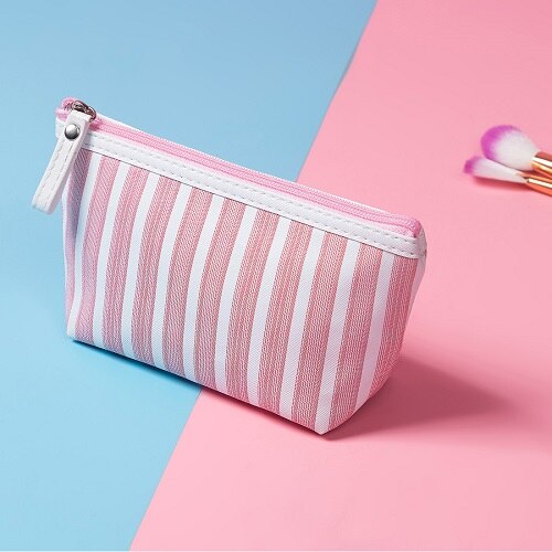 Miyahouse Canvas Cosmetic Bag Women Make up Bags Striped Printed Travel Toiletry Organizer Portable Pouch Makeup Case - Zalixer
