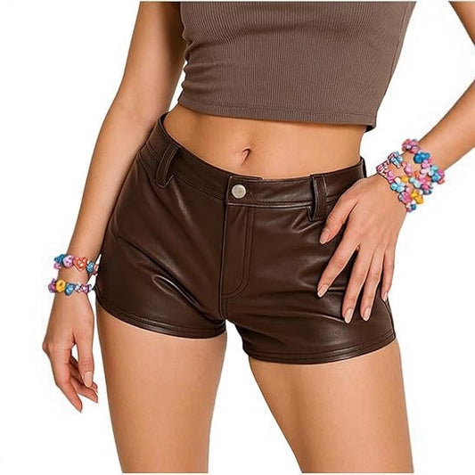 Faux Leather Micro Shorts For Women's Sexy Shorts - Zalixer