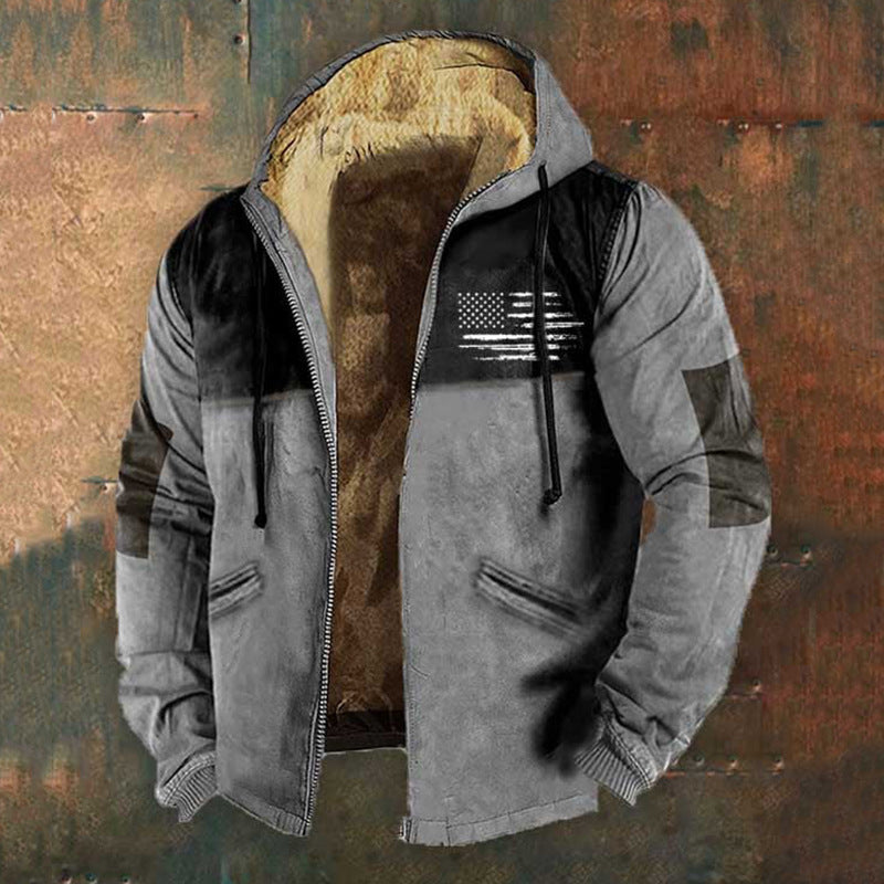 3D Digitalprint Mens Fashion Vintage Hooded Zipup Jacket