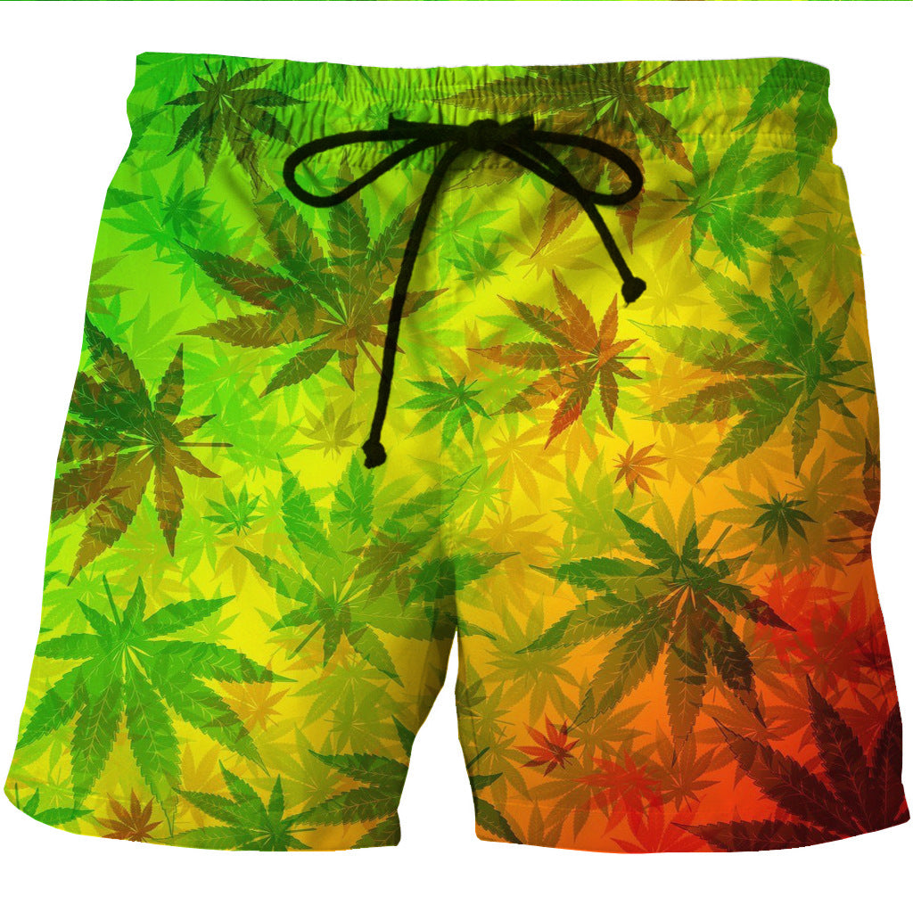 Men's quick-drying beach shorts hemp print casual section pocket shorts - Zalixer