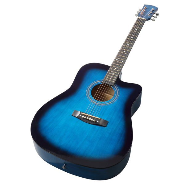 Blue 41-inch Dreadnought Barrel-shaped Cutaway Acoustic Guitar With Pick, Strings, Capo, Gig Bag, Tuner, Wrench Tool, And Shoulder Strap