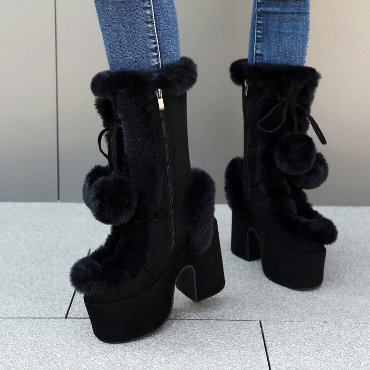Womens Fashion Mid-Cut Furry Boots - Zalixer