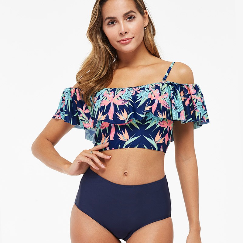 Women's High-waisted Belly Covering Printed Swimsuit Bikini - Zalixer