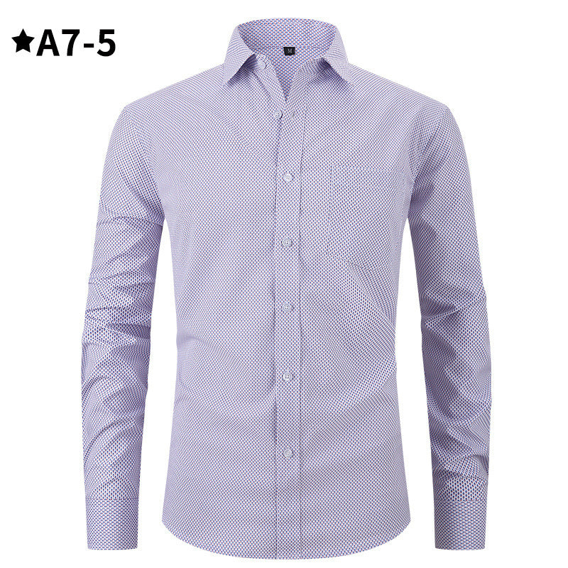 Men's Business Formal Solid Color Polo Collar Plaid Shirt