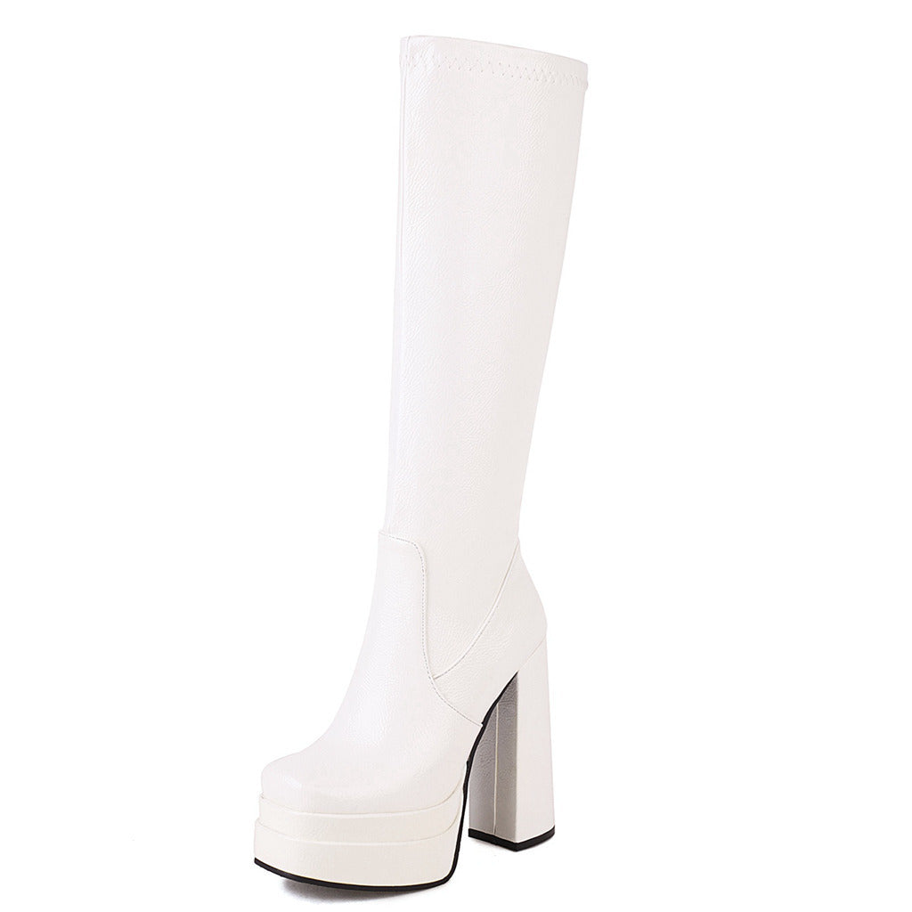 Womens Chunky-heel High-heeled Boots With Thick Soles - Zalixer