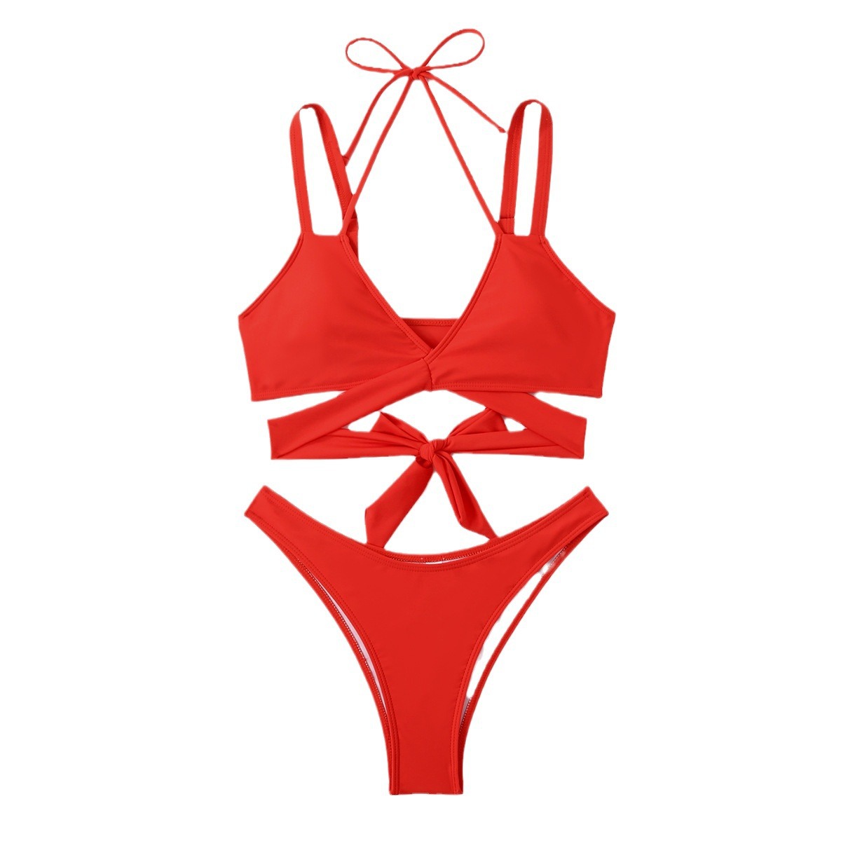 Solid Color Strap Beach Bikini Swimsuit - Zalixer