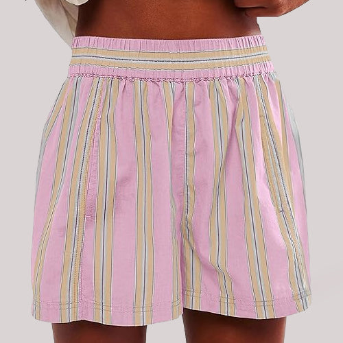 Y2K Stripe Print Shorts Summer Fashion Elastic Beach Pants With Pockets Womens Clothing - Zalixer
