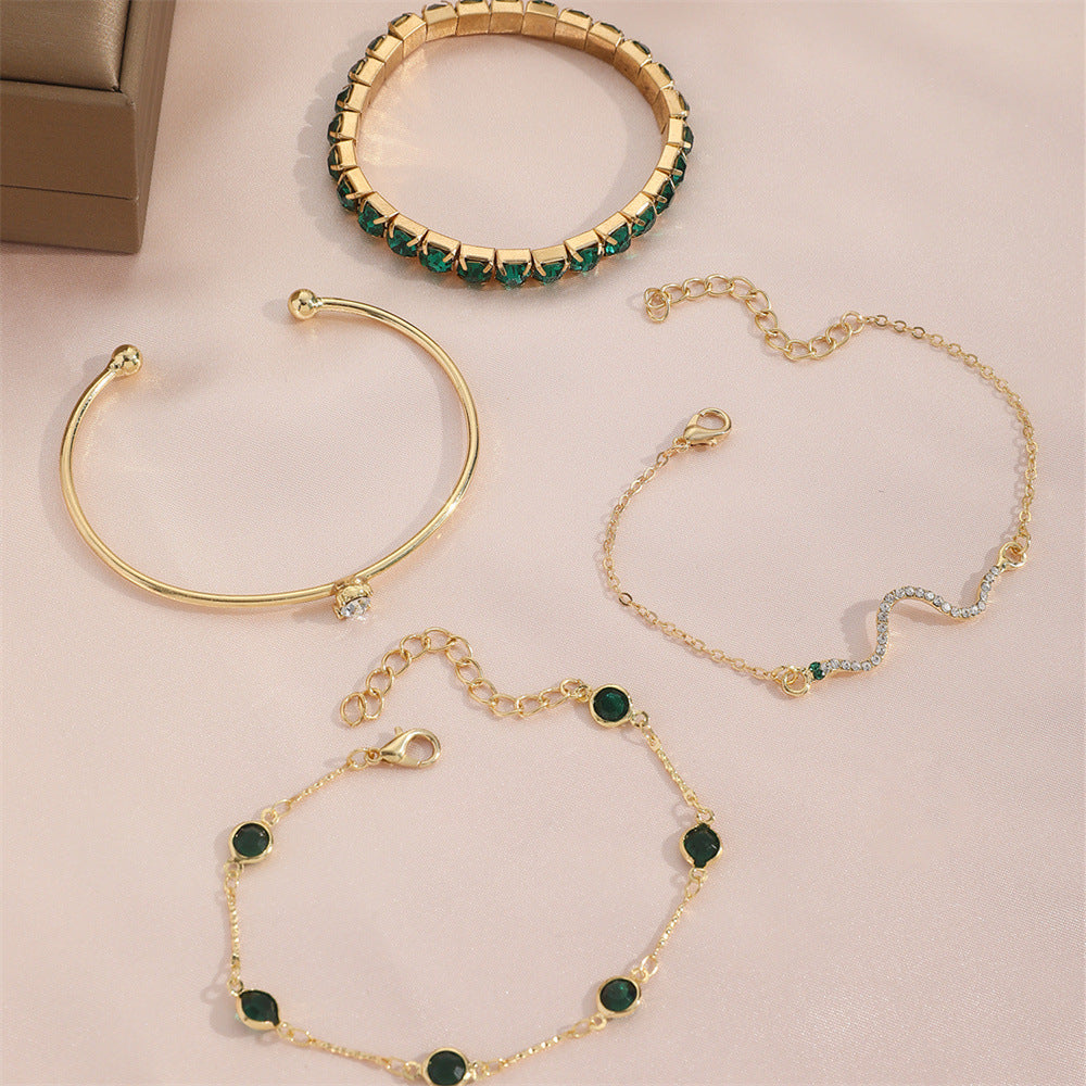 4pcs Bracelet Suit Fashion Green Grandmother Diamond Stretch Bracelet Women's Set - Zalixer