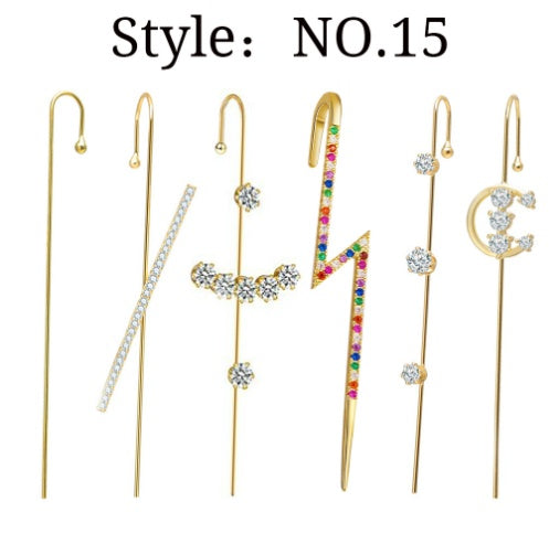 Zircon Earrings Slash Lightning Piercing Stud
