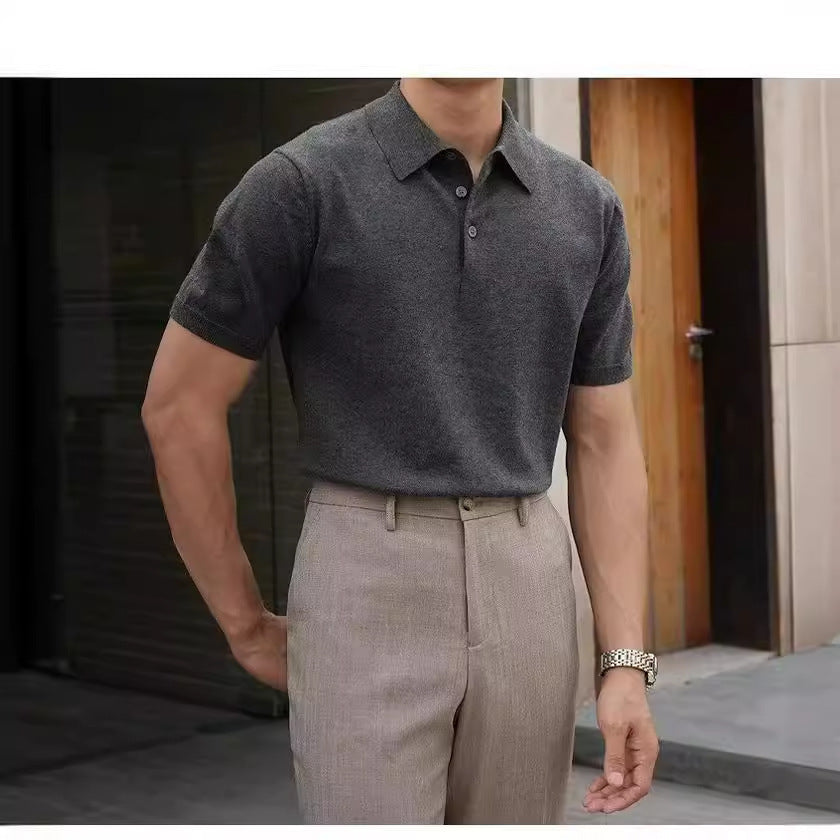 Polo Collar Polo Shirt Knitted Short Sleeve