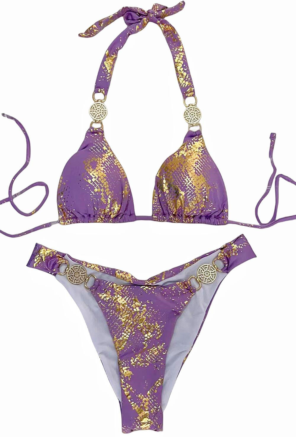 Snake Pattern Bronzing Bikini Crystal Diamond Metal Accessories - Zalixer