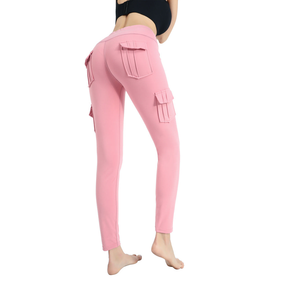 Pockets Trousers Solid Color Slim Yoga Track Pants Womens Clothing - Zalixer