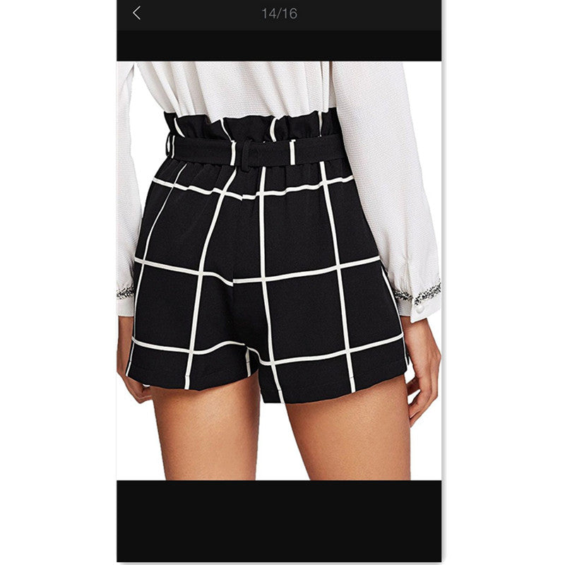 Ladies Check Waist Belt Shorts - Zalixer