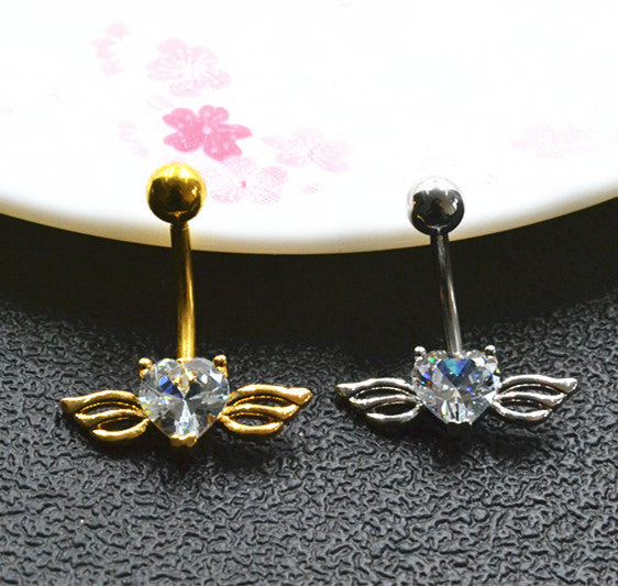 Love Wings Belly Button Ring Love Heart Zircon Belly Button Nails