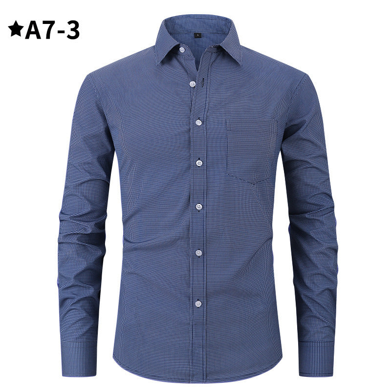 Men's Business Formal Solid Color Polo Collar Plaid Shirt