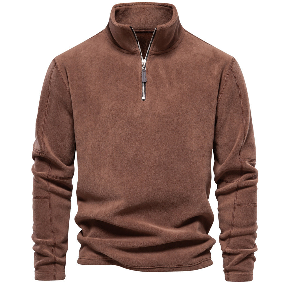 Fashion Personality Stand-collar Zippered Sweatshirt With Fleece Winter Casual Pullover Top Men's Clothing - Zalixer