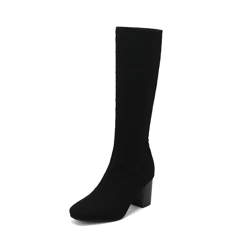 Womens Stretchy Chunky Heel Over-the-Knee Boots - Zalixer