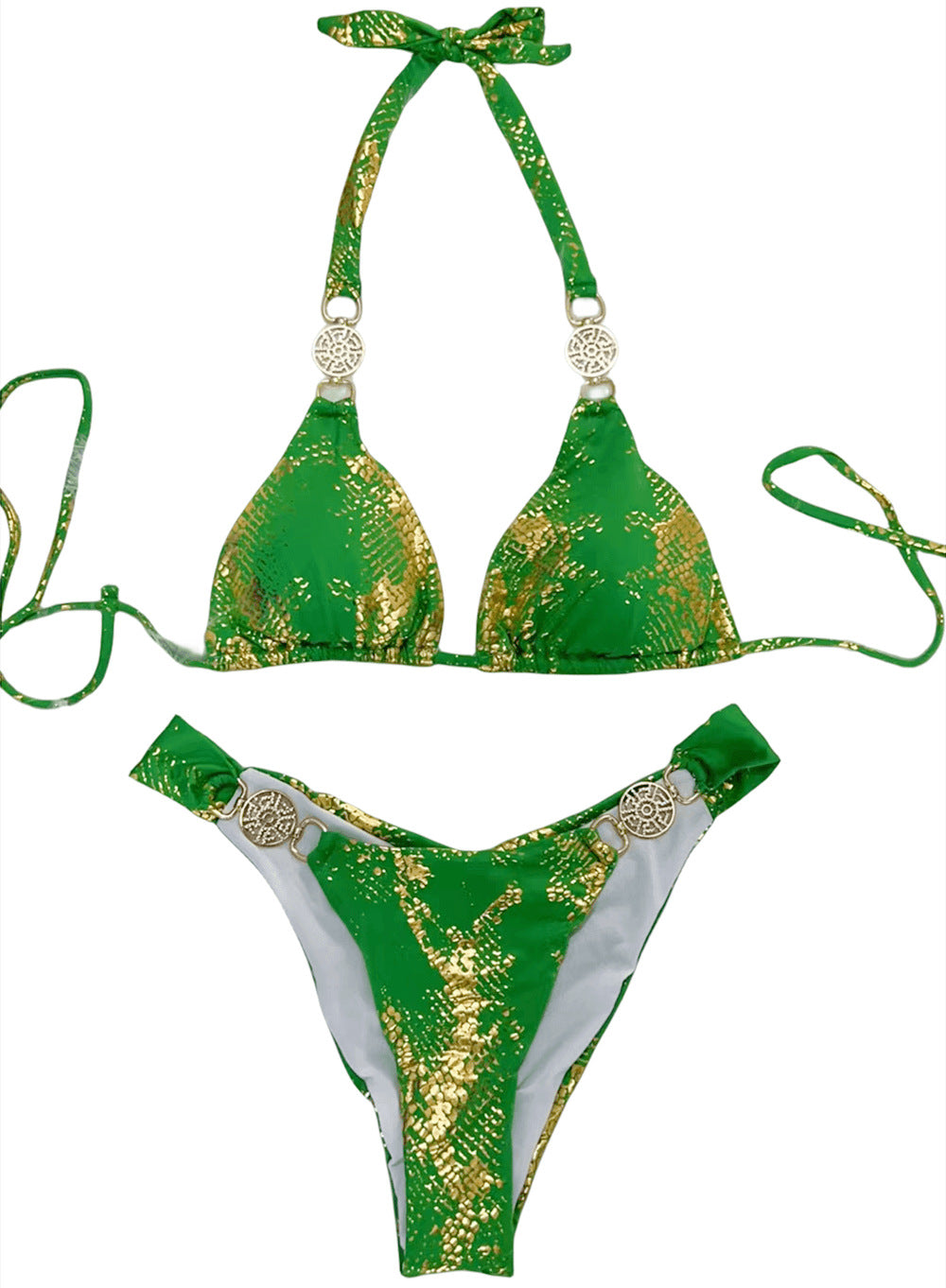 Snake Pattern Bronzing Bikini Crystal Diamond Metal Accessories - Zalixer
