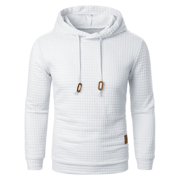Men's Jacquard Hooded Sweater Long-Sleeved Hoodie Warm Solid Sports Top