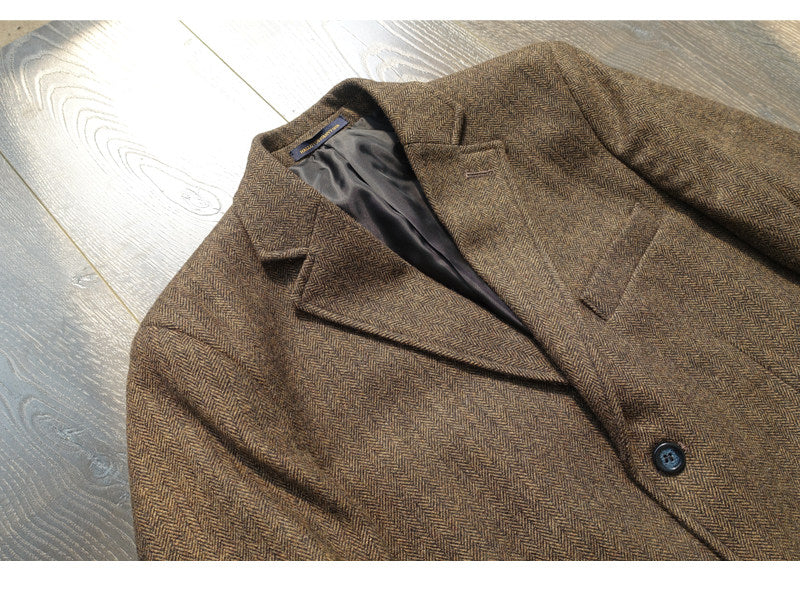 American-style Vintage Herringbone Tweed Heavyweight Wool Work Jacket