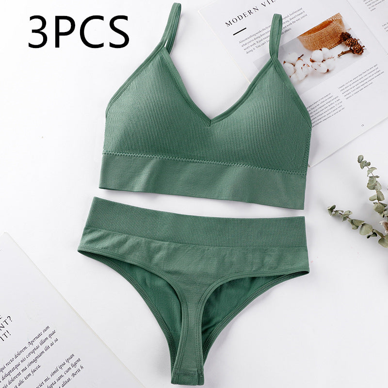 Women's Thin French Style No Steel Ring Panties And Bra Set - Zalixer