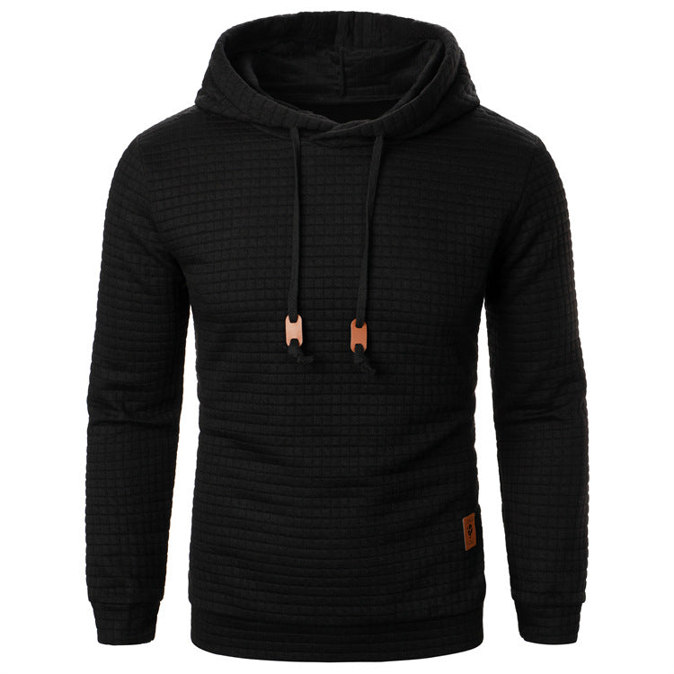 Men's Jacquard Hooded Sweater Long-Sleeved Hoodie Warm Solid Sports Top