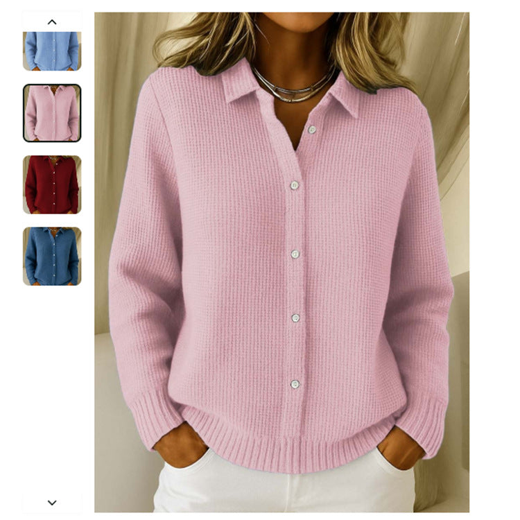 Casual Fashion Button Knitted Lapel Sweater For Women Long Sleeve Knitted Sweaters Tops Winter Jumper - Zalixer