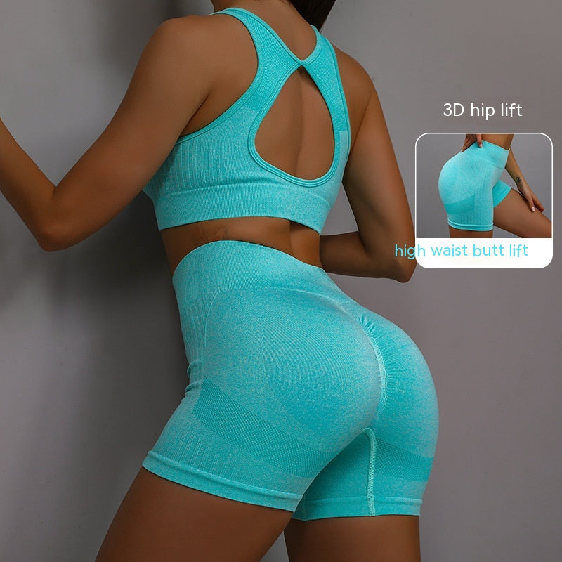 2pcs Sports Fitness Yoga Suit Breathable Hip-lifting Shorts And Hollow Out Back Bra Womens Clothing - Zalixer