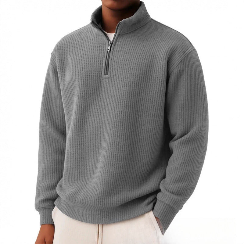 Mens Loose-fitting Casual Long-sleeve Pullover With A Zipper