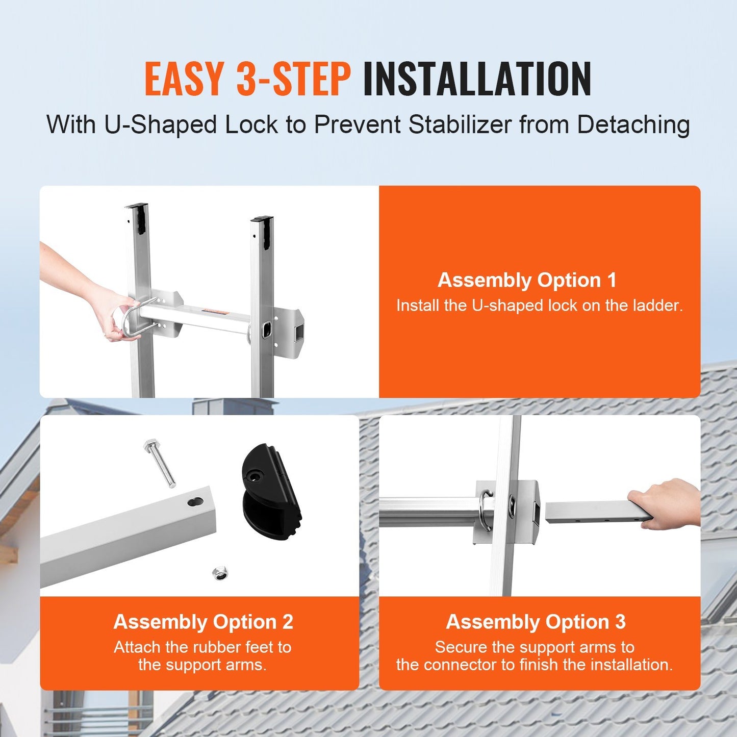 Ladder Stabilizer, Extension Ladder Standoff, Heavy Duty Wing Span/Wall Ladder Accessories For Roof Gutter, Easy To Use & Wide Adaptability & Anti-slip Rubber Feet, 330 Lbs Weight Rating