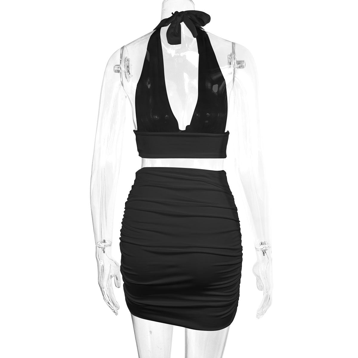 2pcs Dress Suits For Women Halter Lace-up Hip Top And Pleated Hip-covering Skirt - Zalixer