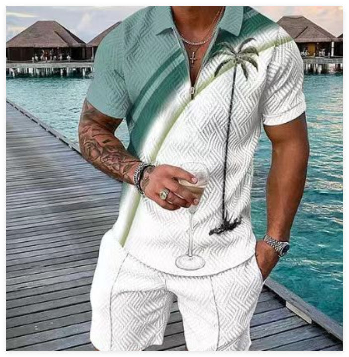 Men's New Clothes Zipper Polo Short Sleeve Suit - Zalixer
