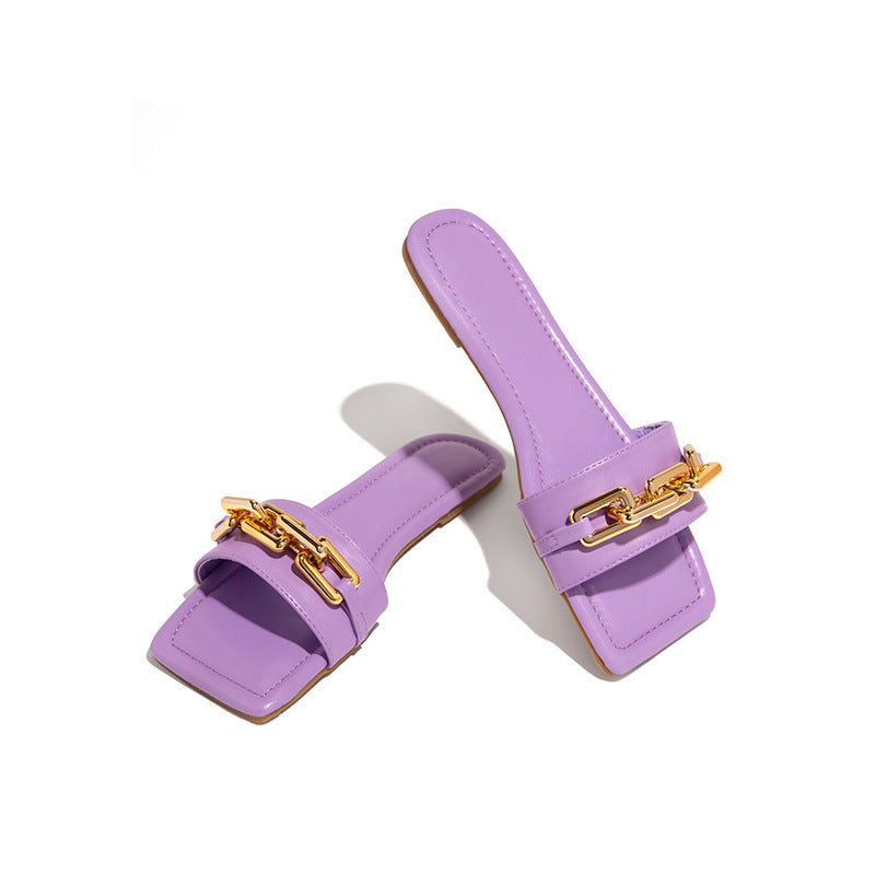 Womens flat shoes chain sandals and slippers - Zalixer