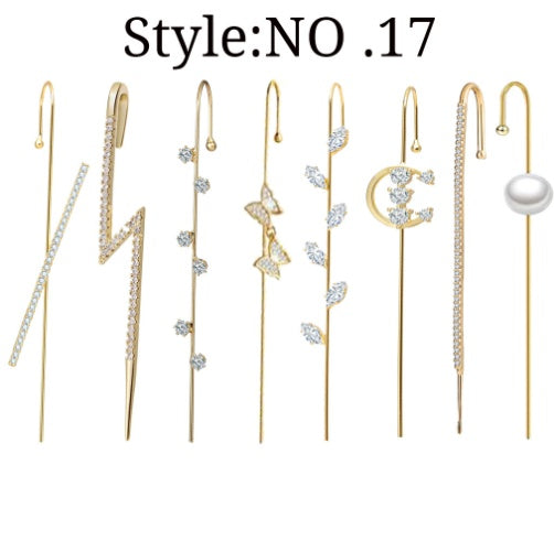 Zircon Earrings Slash Lightning Piercing Stud
