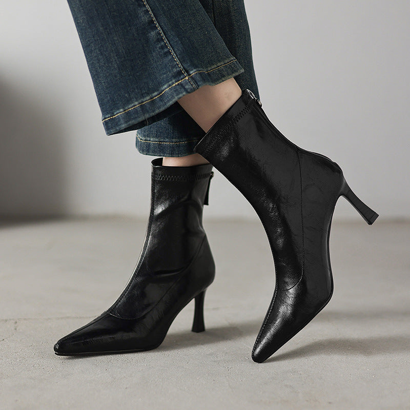 Womens Stylish Chic Ankle Boots With Zippers - Zalixer