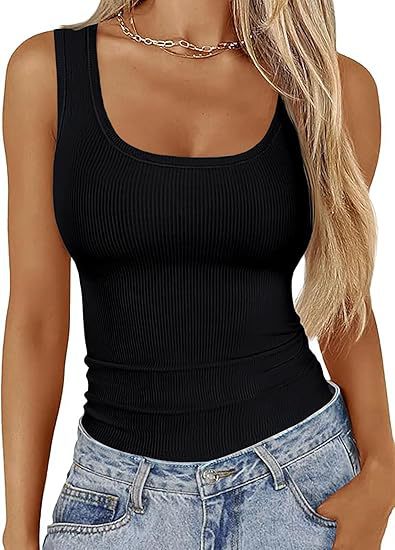 Elastic Slim-Fit Vest Women's Square-Neck Sleeveless Top Summer Clothing - Zalixer