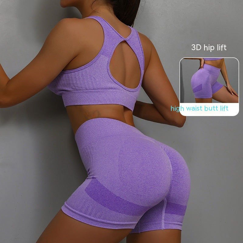 2pcs Sports Fitness Yoga Suit Breathable Hip-lifting Shorts And Hollow Out Back Bra Womens Clothing - Zalixer