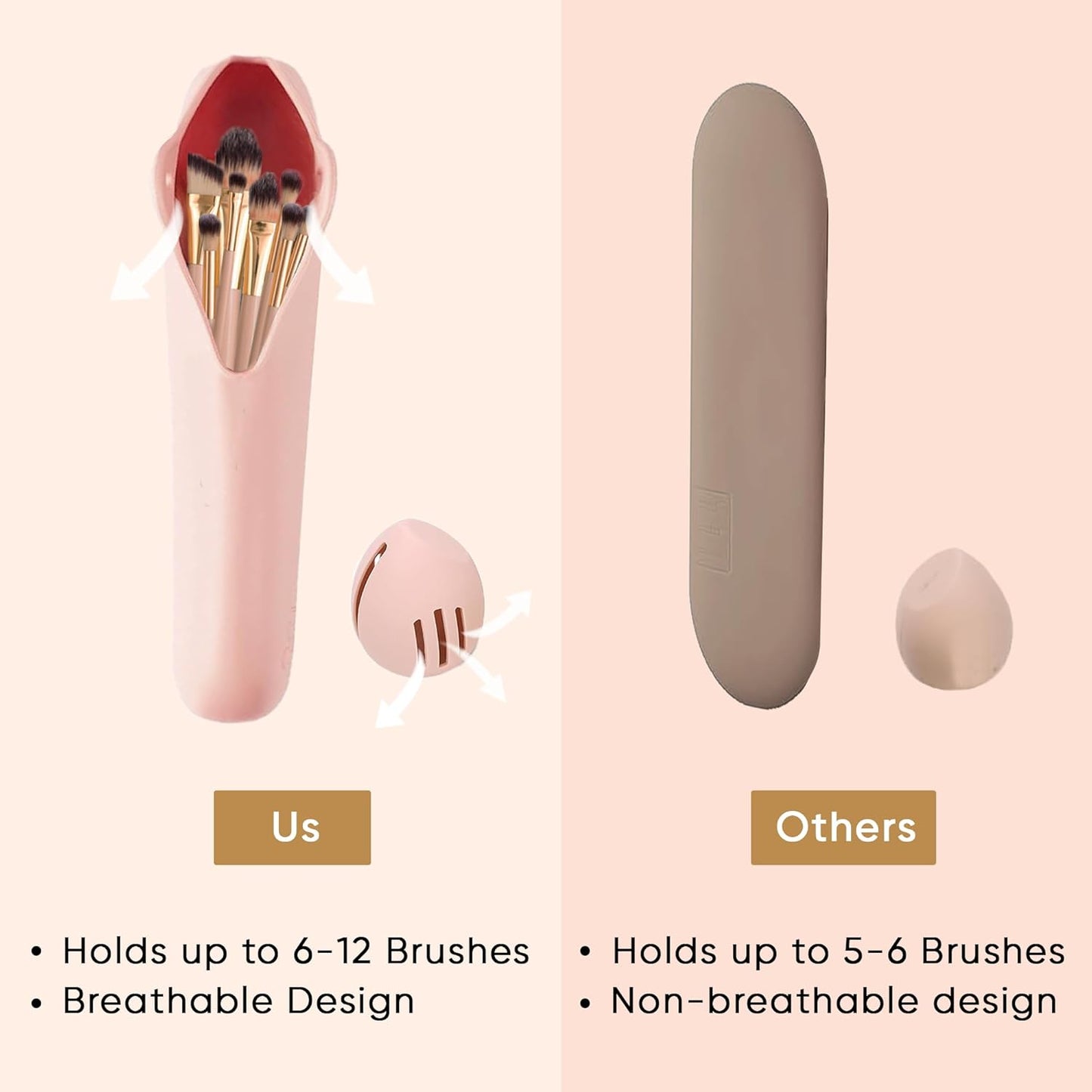 Travel Makeup Brush Holder, Beauty Blender Holder ,Silicone Make Up Brush Organizer Case With Makeup Sponge Holde,Soft & Sleek Cosmetic Pouch For Makeup Tools & Toiletry - Zalixer