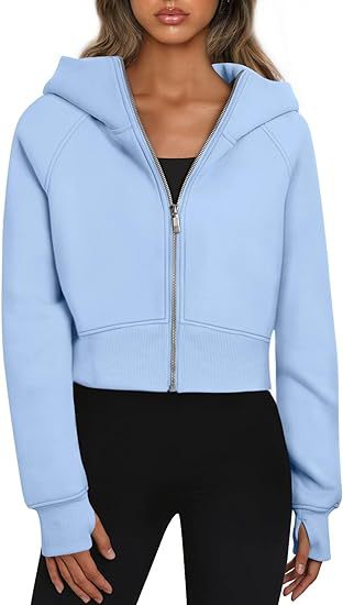 Casual Zippered Hooded Sweatshirt Fleece Sport Cardigan Fashion Hoodies Short Tops Womens Clothing - Zalixer
