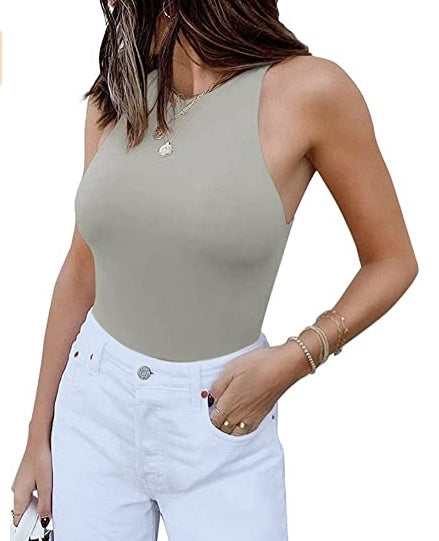 ReoRia Womens Sexy Sleeveless Racer Back Halter Neck Bodysuit Tank Tops - Zalixer