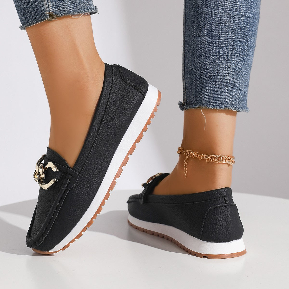 Chains Flats Womens Fashion Casual Comfortable Slip-on Shoes Loafers Spring Summer Fall - Zalixer