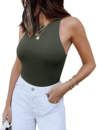 ReoRia Womens Sexy Sleeveless Racer Back Halter Neck Bodysuit Tank Tops - Zalixer