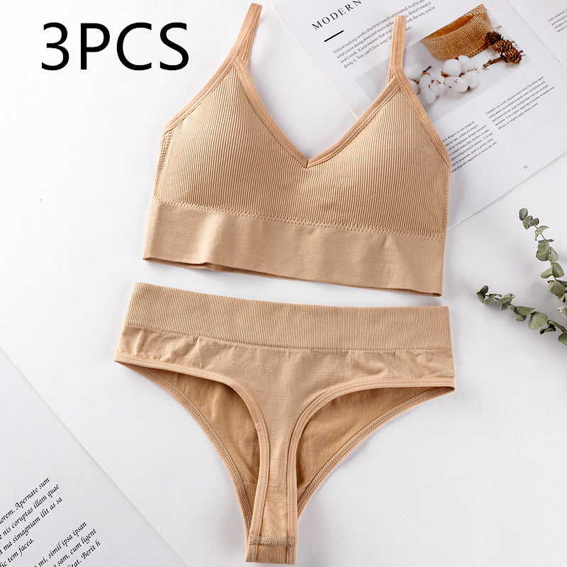 Women's Thin French Style No Steel Ring Panties And Bra Set - Zalixer