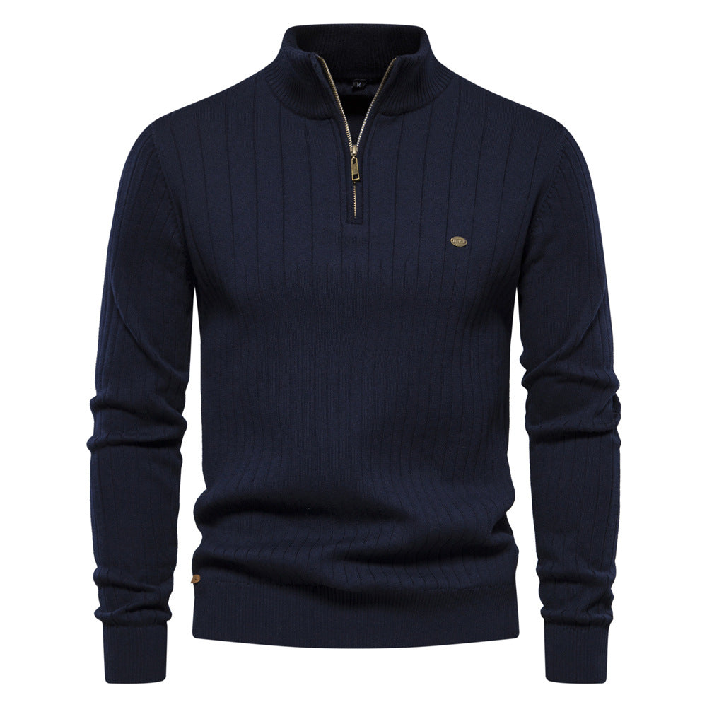 Half-zipper Pullover Sweater Men's Fashion Casual Stand Collar Long-sleeved Knitted Tops Fall Winter Clothing - Zalixer